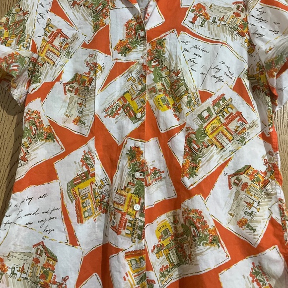 Jones NY Women’s Vibrant Orange Multi 100% Cotton Text Graphic Print Shirt Sz-L - Picture 3 of 7